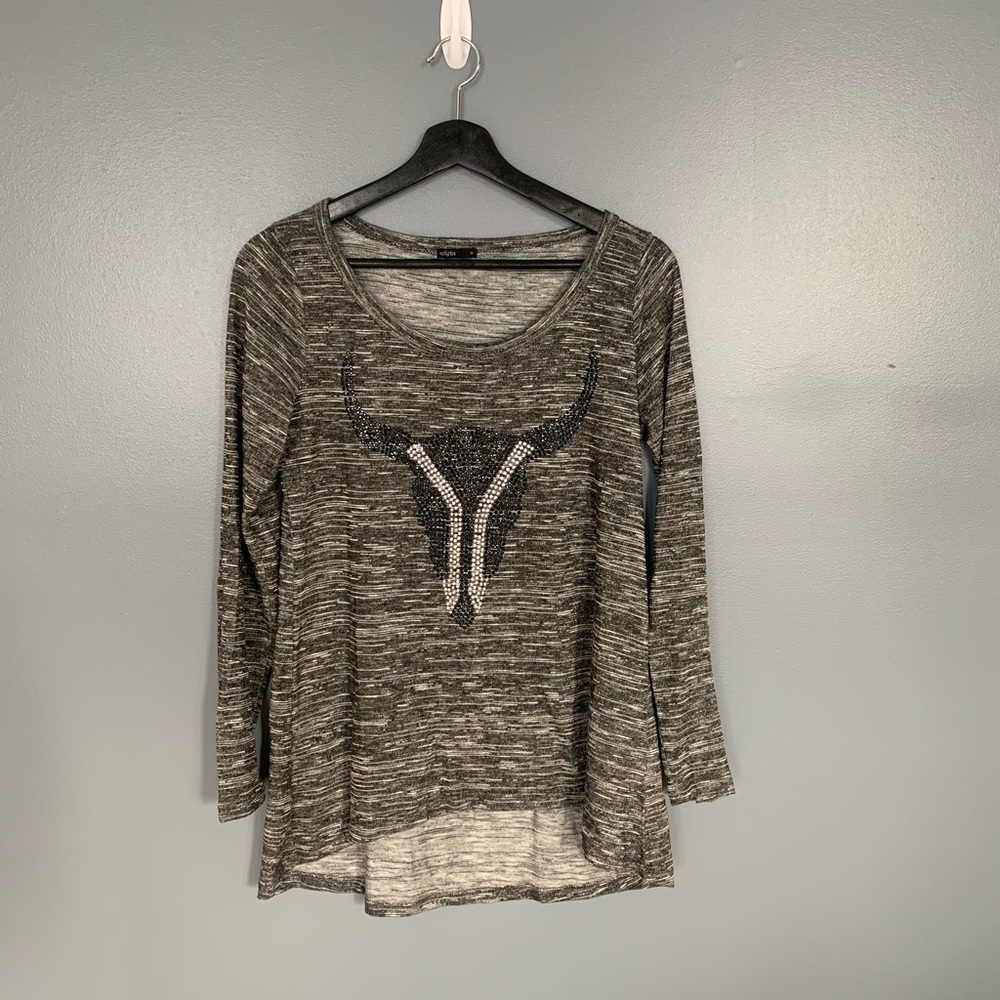 Edista Jewel Studded Bull Tee Grey Size M